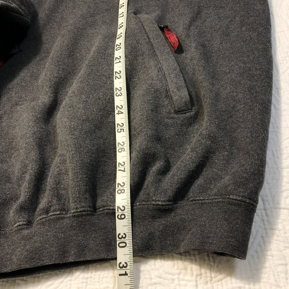Fubu Charcoal Gray Hoodie Sweatshirt Red Accents Drawstring Hood Mens Size L - Picture 12 of 12